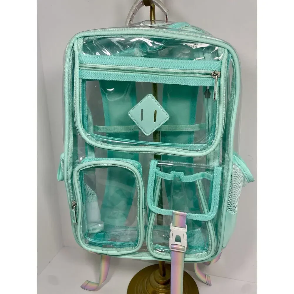 Clear Backpack for Girls Women Heavy Duty Transparent w/Aqua NWOT Backpack L